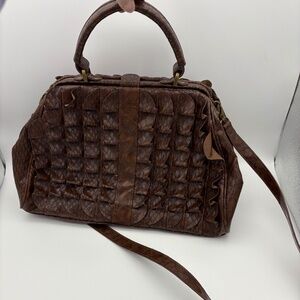 Jessica Simpson Chocolate Faux Reptile Leather Ruffled Crossbody Clutch Design